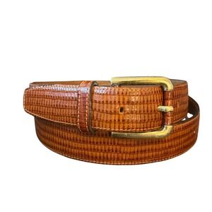 Satori Brown Lizard Embossed Leather Belt‎ Gold Buckle New Zealand Size 34 85cm